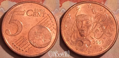 Франция 5 евроцентов 2009 года, KM# 1284, 376k-120