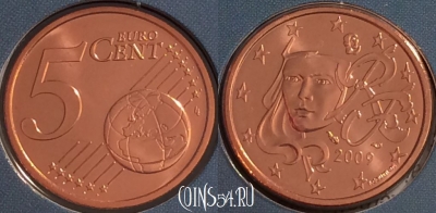 Франция 5 евроцентов 2009 года, KM# 1284, BU, 401n-085 ♛