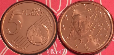 Франция 5 евроцентов 2012 года, KM# 1284, BU, 401n-109 ♛