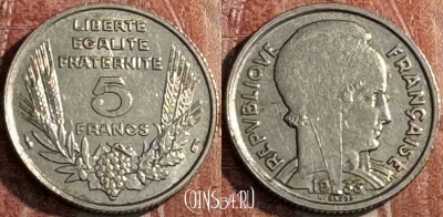 Франция 5 франков 1933 года, KM# 887, 118s-063