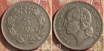 Франция 5 франков 1933 года, KM# 888, 059p-019 ♛