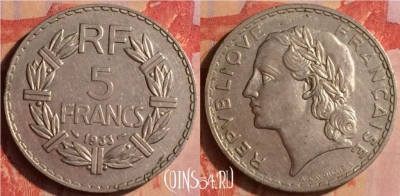 Франция 5 франков 1933 года, KM# 888, 437-126