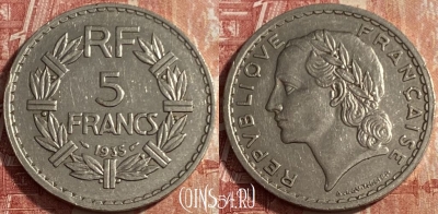 Франция 5 франков 1935 года, KM# 888, 219q-119 ♛