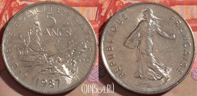 Франция 5 франков 1987 года, KM# 926a, 088b-054