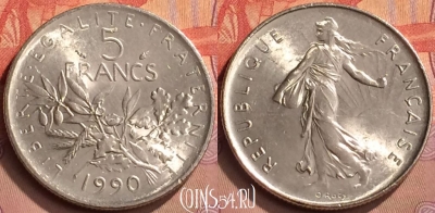 Франция 5 франков 1990 года, KM# 926a, 430-026