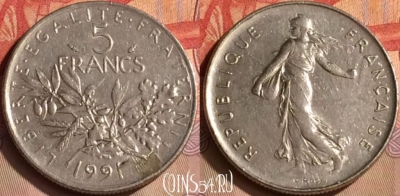 Франция 5 франков 1991 года, KM# 926a, 447-077
