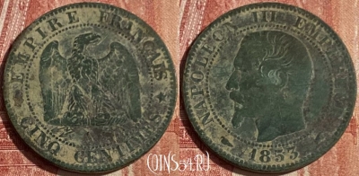 Франция 5 сантимов 1853 A, KM# 777, 181q-040 ♛