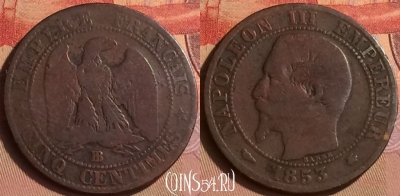 Франция 5 сантимов 1853 года BB, KM# 777, 433-143