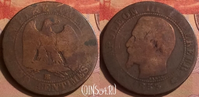 Франция 5 сантимов 1853 года BB, KM# 777, 433-144