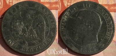 Франция 5 сантимов 1854 года A, KM# 777, 304p-021 ♛