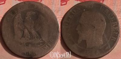 Франция 5 сантимов 1854 года A, KM# 777, 325o-054