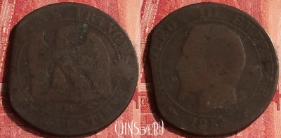 Франция 5 сантимов 1854 года B, KM# 777, 339o-116