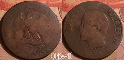 Франция 5 сантимов 1854 года B, KM# 777, 434-008