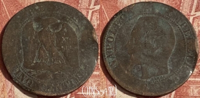 Франция 5 сантимов 1854 года K, KM# 777, 236p-100 ♛
