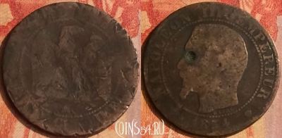 Франция 5 сантимов 1854 года MA, KM# 777, 182o-131