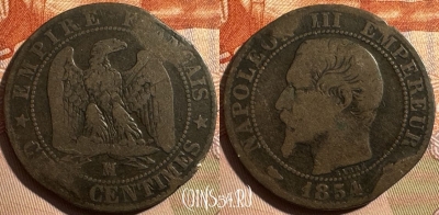 Франция 5 сантимов 1854 MA, KM# 777, 398s-004 ♛