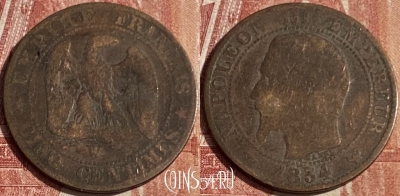 Франция 5 сантимов 1854 W, KM# 777, 170q-050 ♛