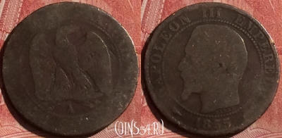 Франция 5 сантимов 1855 года A, KM# 777, 255l-118