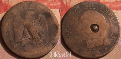 Франция 5 сантимов 1855 года A, KM# 777, 434-094