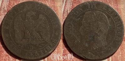 Франция 5 сантимов 1855 B, KM# 777, 463r-409 ♛
