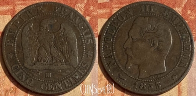 Франция 5 сантимов 1855 года BB, KM# 777, 463q-107 ♛