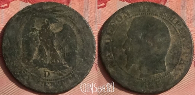 Франция 5 сантимов 1855 года D, KM# 777, 325o-113
