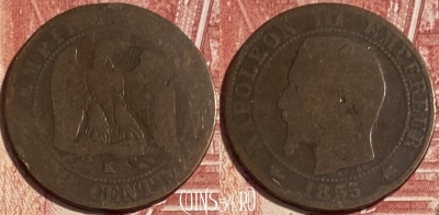 Франция 5 сантимов 1855 года K, KM# 777, 072s-051 ♛