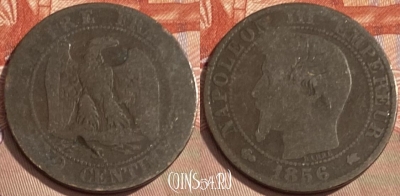 Франция 5 сантимов 1856 года, KM# 777, 093s-076