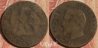 Франция 5 сантимов 1856 года A, KM# 777, 112p-024