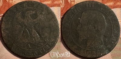 Франция 5 сантимов 1856 A, KM# 777, 256s-141 ♛