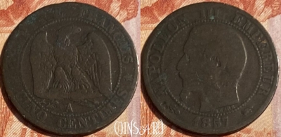 Франция 5 сантимов 1857 A, KM# 777, 060s-117 ♛