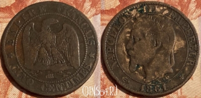 Франция 5 сантимов 1861 BB, KM# 797, 060s-091 ♛