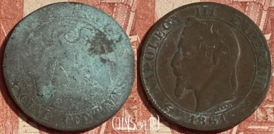 Франция 5 сантимов 1861 года BB, KM# 797, 235p-008 ♛