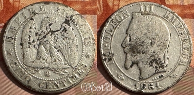 Франция 5 сантимов 1861 BB, KM# 797, 377s-030 ♛