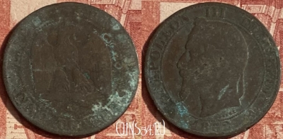 Франция 5 сантимов 1862 года K, KM# 797, 235p-128 ♛