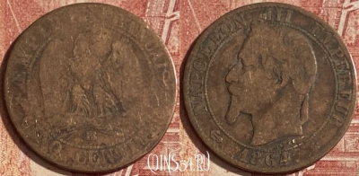 Франция 5 сантимов 1864 BB, KM# 797, 066q-015 ♛