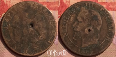 Франция 5 сантимов 1865 года BB, KM# 797, 445-036