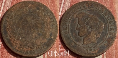 Франция 5 сантимов 1874 A, KM# 821, 137q-028 ♛