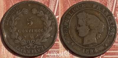 Франция 5 сантимов 1894 года, KM# 821, 074s-041 ♛
