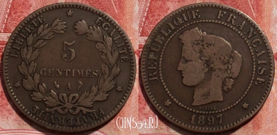 Франция 5 сантимов 1897 года, KM# 821, 225-094