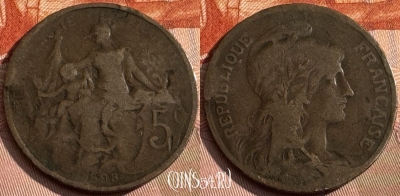 Франция 5 сантимов 1898 года, KM# 842, 171s-096