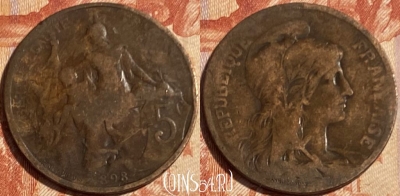 Франция 5 сантимов 1898 года, KM# 842, 500р-090 ♛