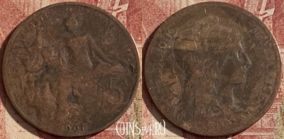 Франция 5 сантимов 1901 года, KM# 842, 111q-095 ♛