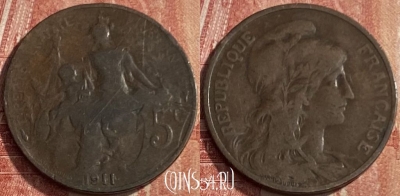 Франция 5 сантимов 1911 года, KM# 842, 239q-121 ♛