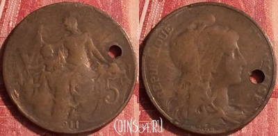 Франция 5 сантимов 1911 года, KM# 842, 337o-108