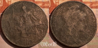 Франция 5 сантимов 1911 года, KM# 842, 384s-076