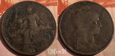 Франция 5 сантимов 1912 года, KM# 842, 161s-144