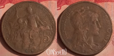 Франция 5 сантимов 1912 года, KM# 842, 330o-122