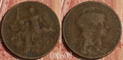 Франция 5 сантимов 1912 года, KM# 842, 447p-079 ♛