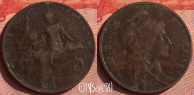 Франция 5 сантимов 1913 года, KM# 842, 429o-021 ♛